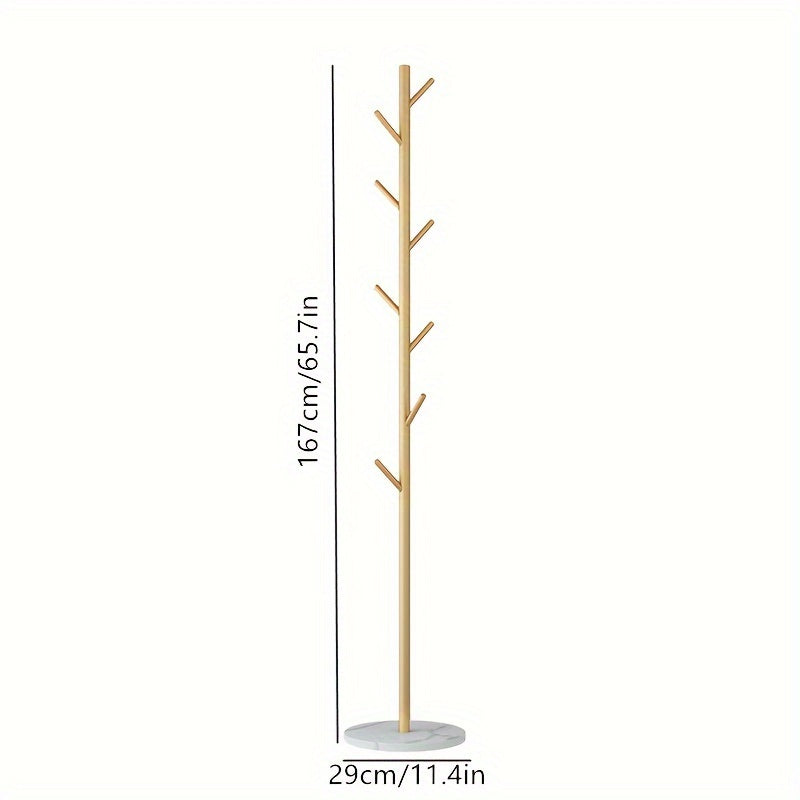 Wooden Coat Rack Stand with Decorative Base Free Standing Clothes Hanger for Entryway