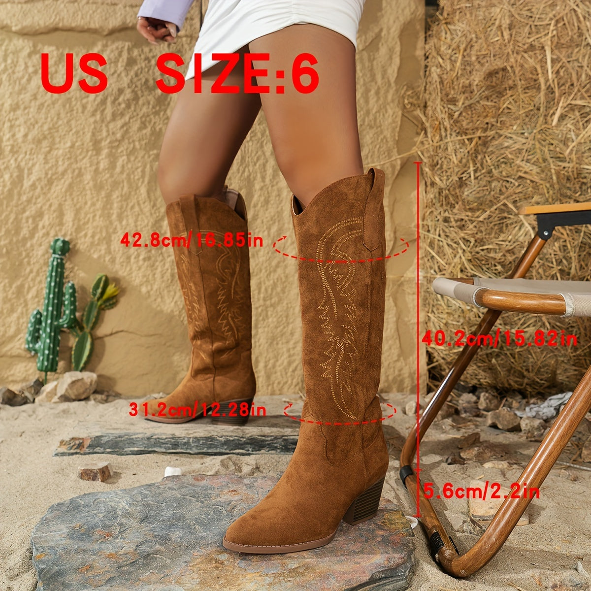 Women's Western Cowboy Boots Slip-On Pointed Toe Chunky Heel Embroidered All-Season Comfort