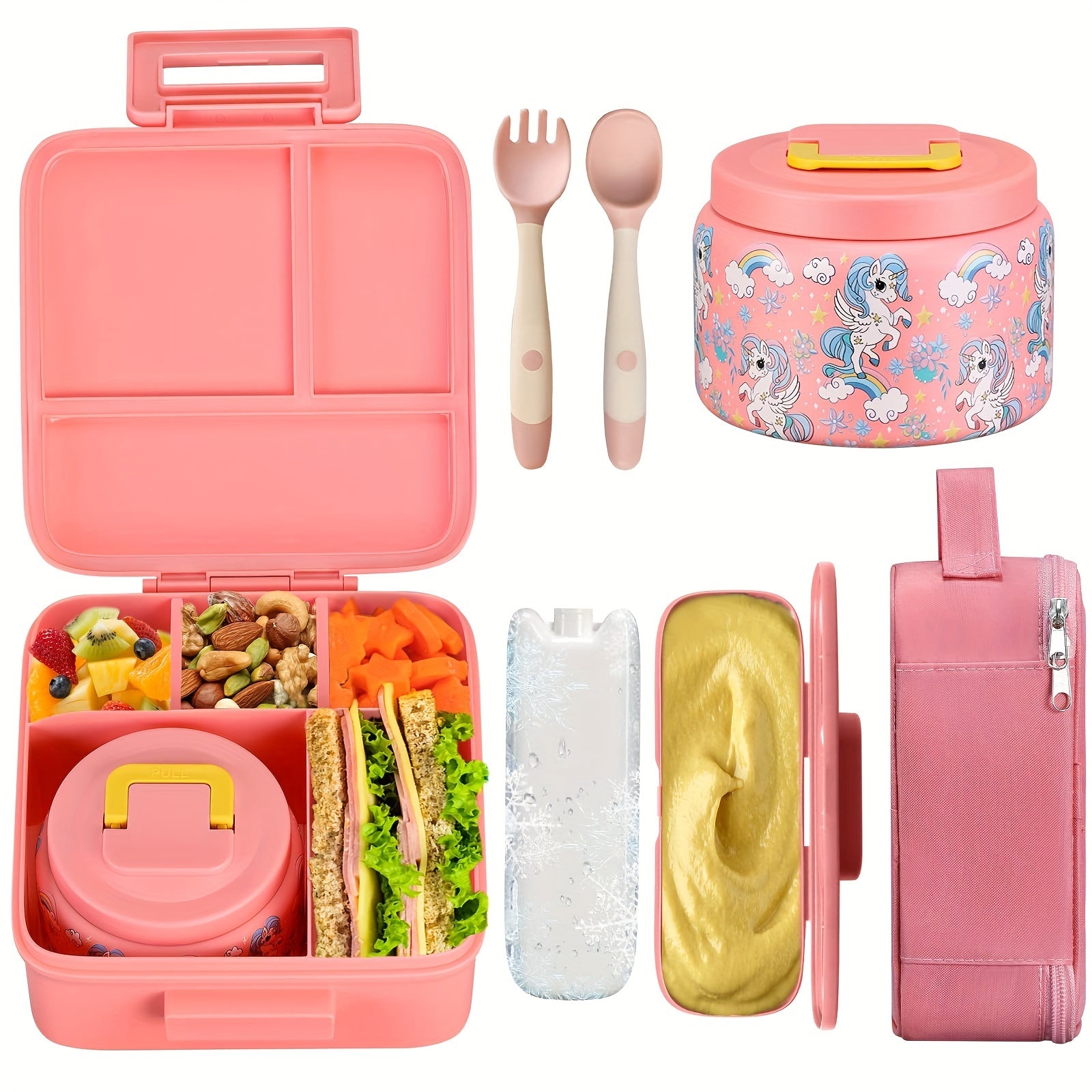 Kids' Lunch Box Set with Insulated Food Jar and Utensils Leak-Proof Container