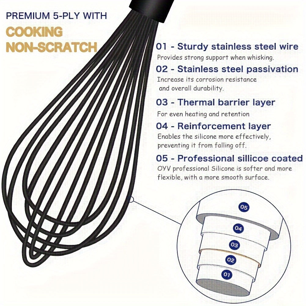 Silicone Whisk Dishwasher Safe Kitchen Cooking Heat-Resistant Powdered