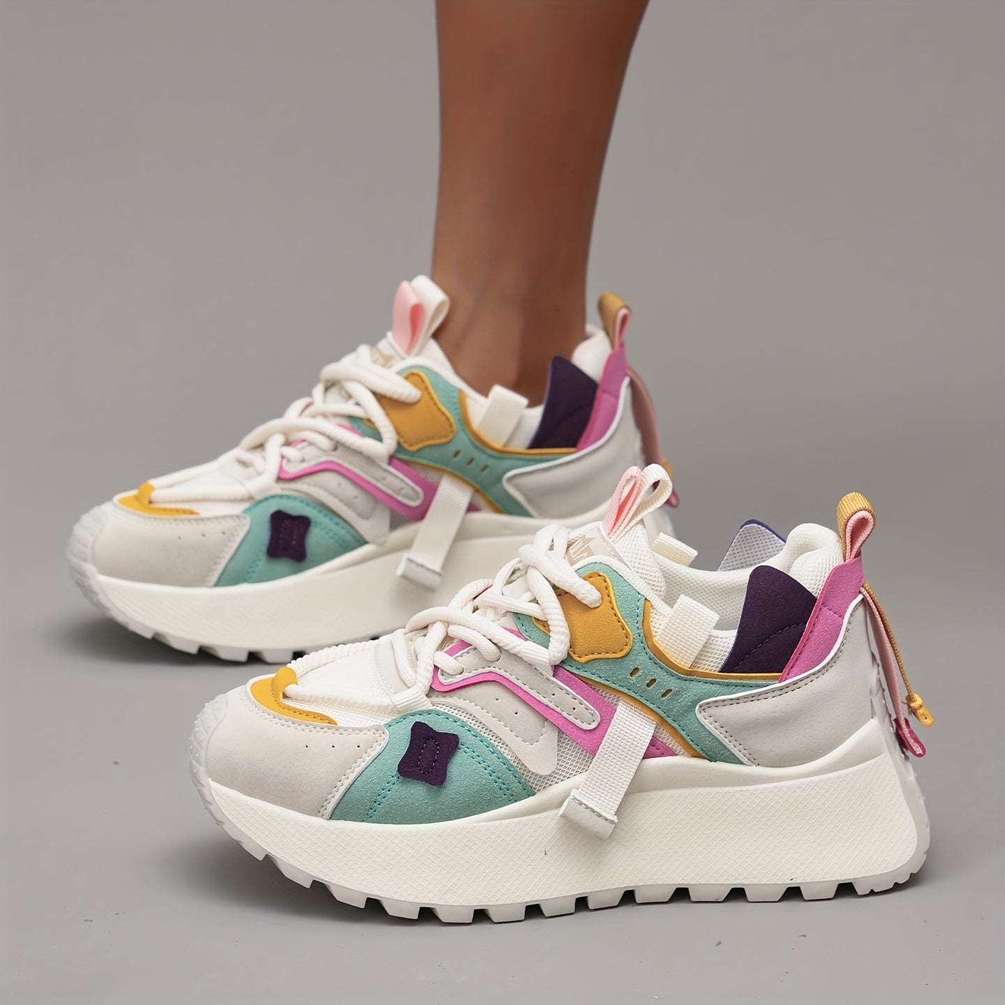 Women’s Mesh Casual Sneakers, Breathable Comfort, Color Block Design