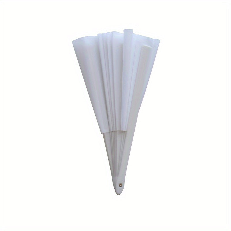 Large White Folding Hand Fan for Performances and Festivals Nylon Cloth