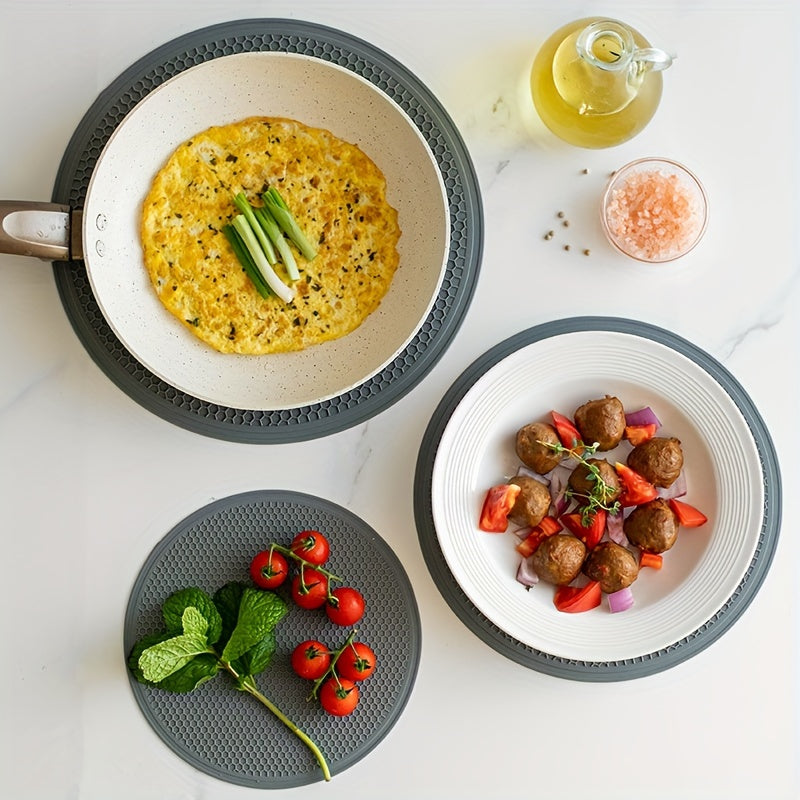 Set of 3 Round Honeycomb Silicone Placemats Non-slip Heat Insulation Table Mats