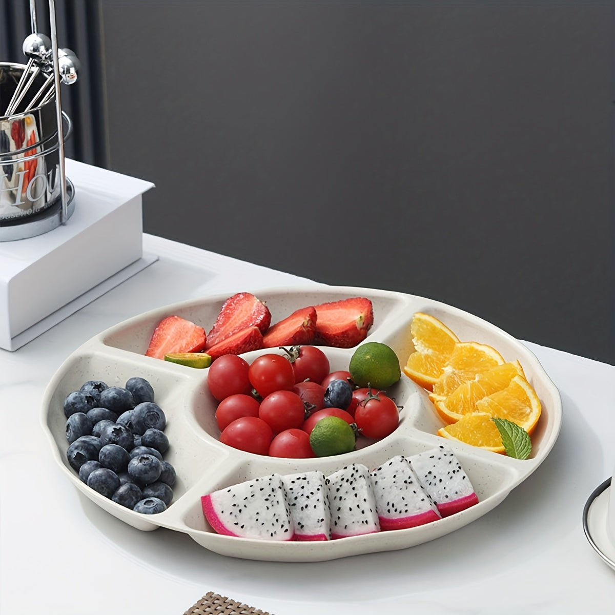 Fruit Plate Set with Three Sizes, Divided Nut and Candy Plates in Multiple Colors