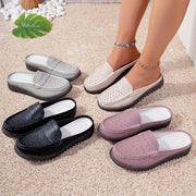 Women’s Solid Color Mules Flat Slip-On Shoes Perforated Non-Slip Casual