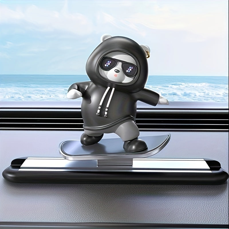 Silicone Skateboarding Panda Car Dashboard Decor with Glasses Easy to Install