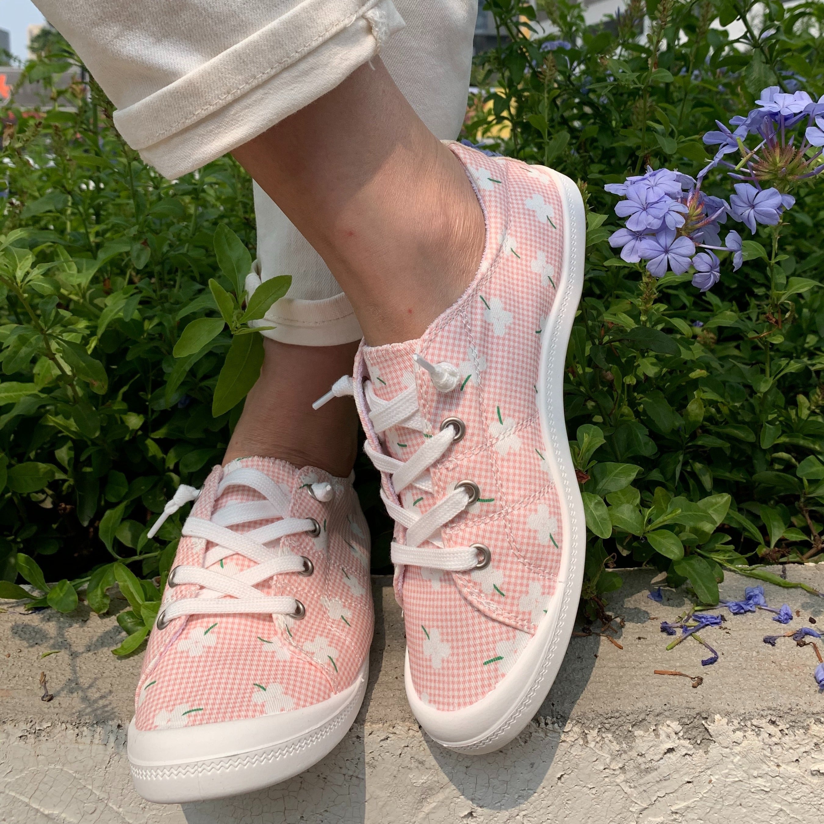 Women's Pink Floral Slip-On Sneakers - Soft Sole All-Season Casual Shoes
