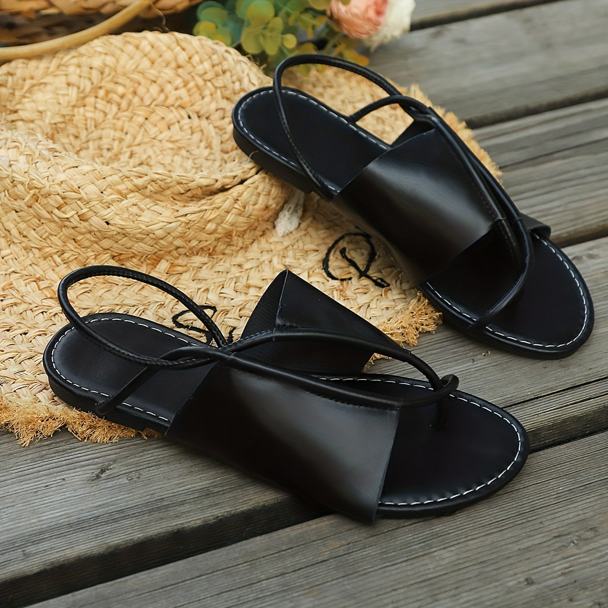 Women's White Flat Sandals Breathable Ankle Strap Casual Summer