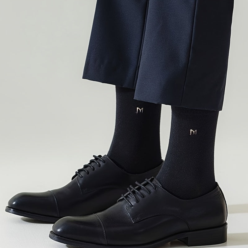 Men's Mid-Calf Cotton Blend Socks Solid Color Business Wear Pack of 5