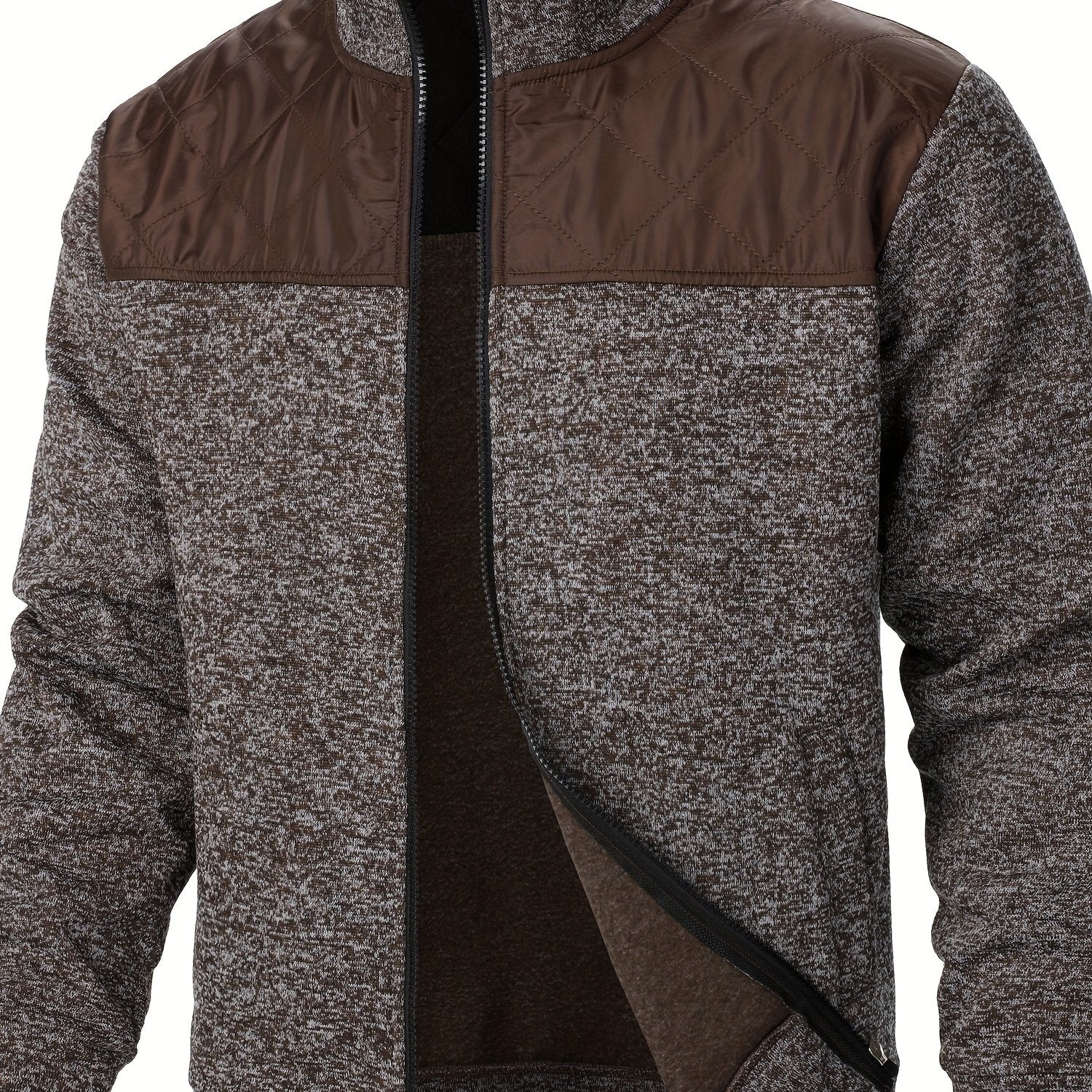 Men's Quilted Polyester Jacket with Long Sleeves and Stand Collar for Spring and Autumn Outdoor Wear