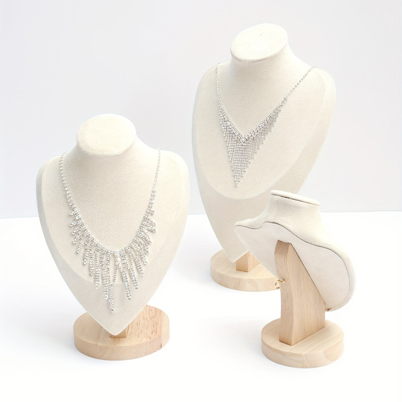 Wooden Flannellette Necklace Display Stand with Portrait Neck Mold for Jewelry Showcasing