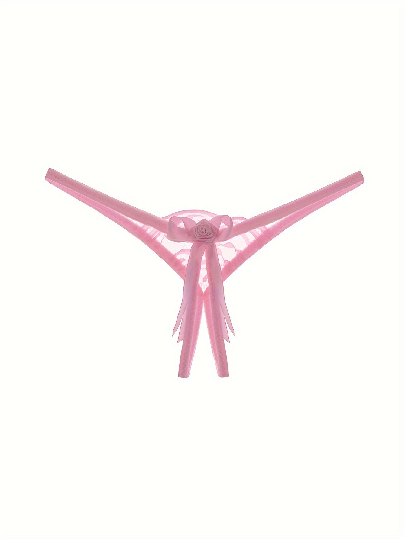 Women's Light Breathable Floral Mesh Thong with Bows and Open Crotch