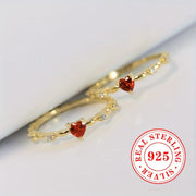 Sterling Silver Thin Ring with Synthetic Heart-Shaped Ruby for Ladies Engagement