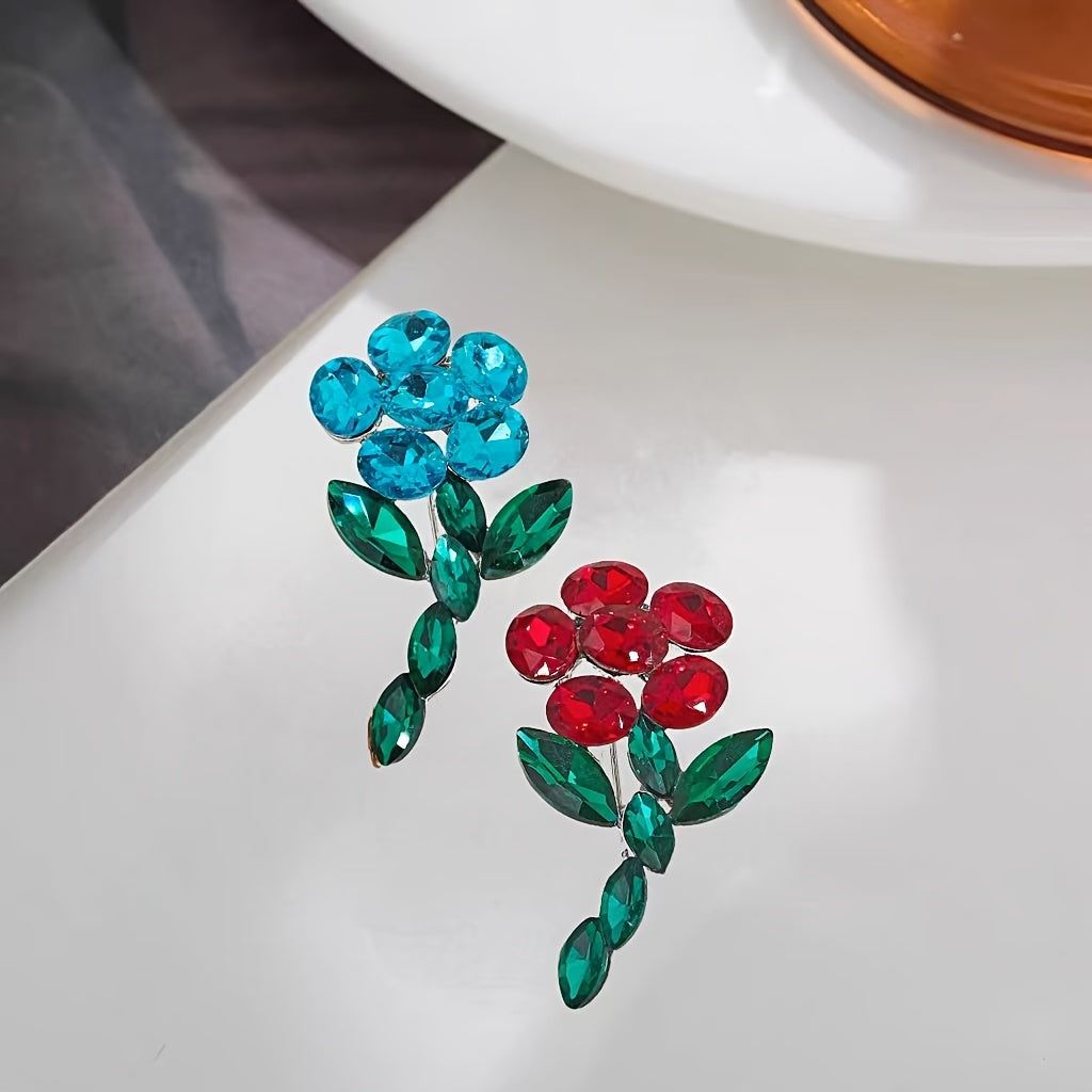 Elegant Crystal Flower Brooch Set for Women, Fashionable Jewelry Accessory