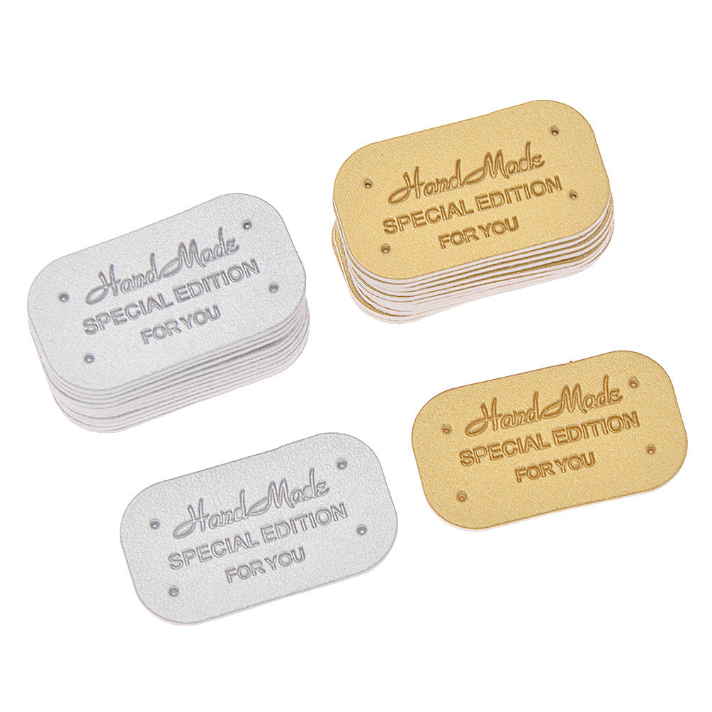 Set of 30 Faux Leather Labels with Round Corners in 5 Colors for Clothing and Accessories