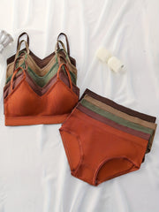 Women’s Ribbed Cotton Lingerie Set with Cami Bra and Panties