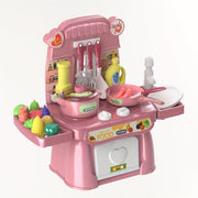 Pink Kids Play Kitchen Set for Ages 3 Plus with Realistic Food and Sink Educational Toy