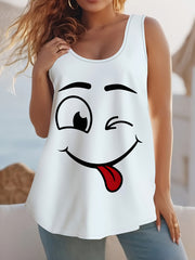 Plus Size Women's Casual Cotton Tank Top Sleeveless Summer White