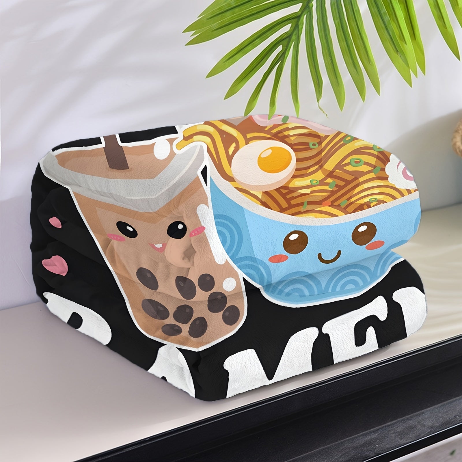 Ramen and Boba Themed Cozy Throw Blanket for Couch Bed Travel
