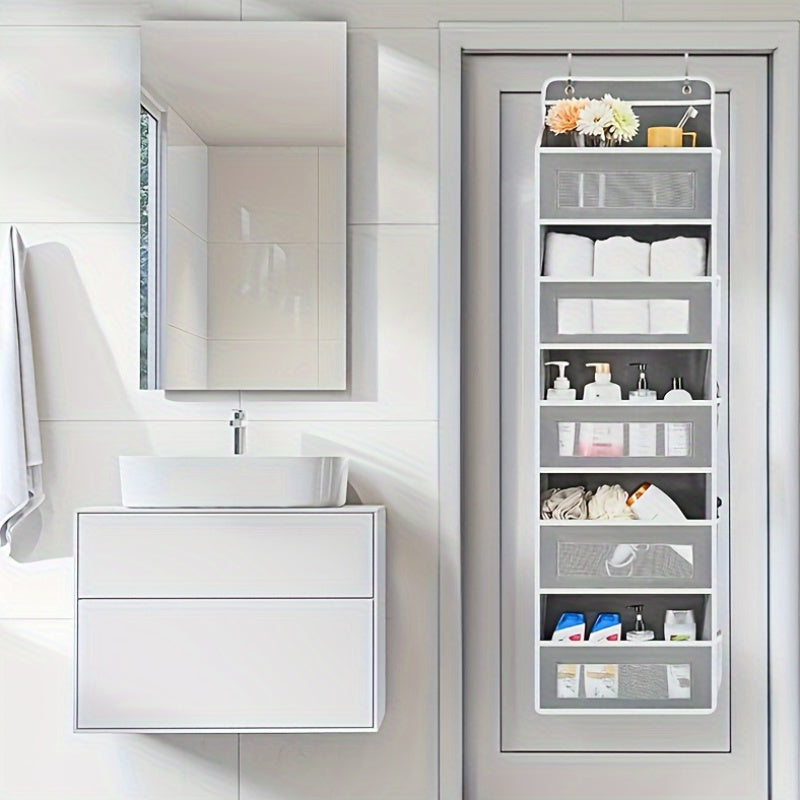 Organizador de almacenamiento colgante de tela con 4 estantes y bolsillos de gran capacidad para dormitorio, baño y despensa