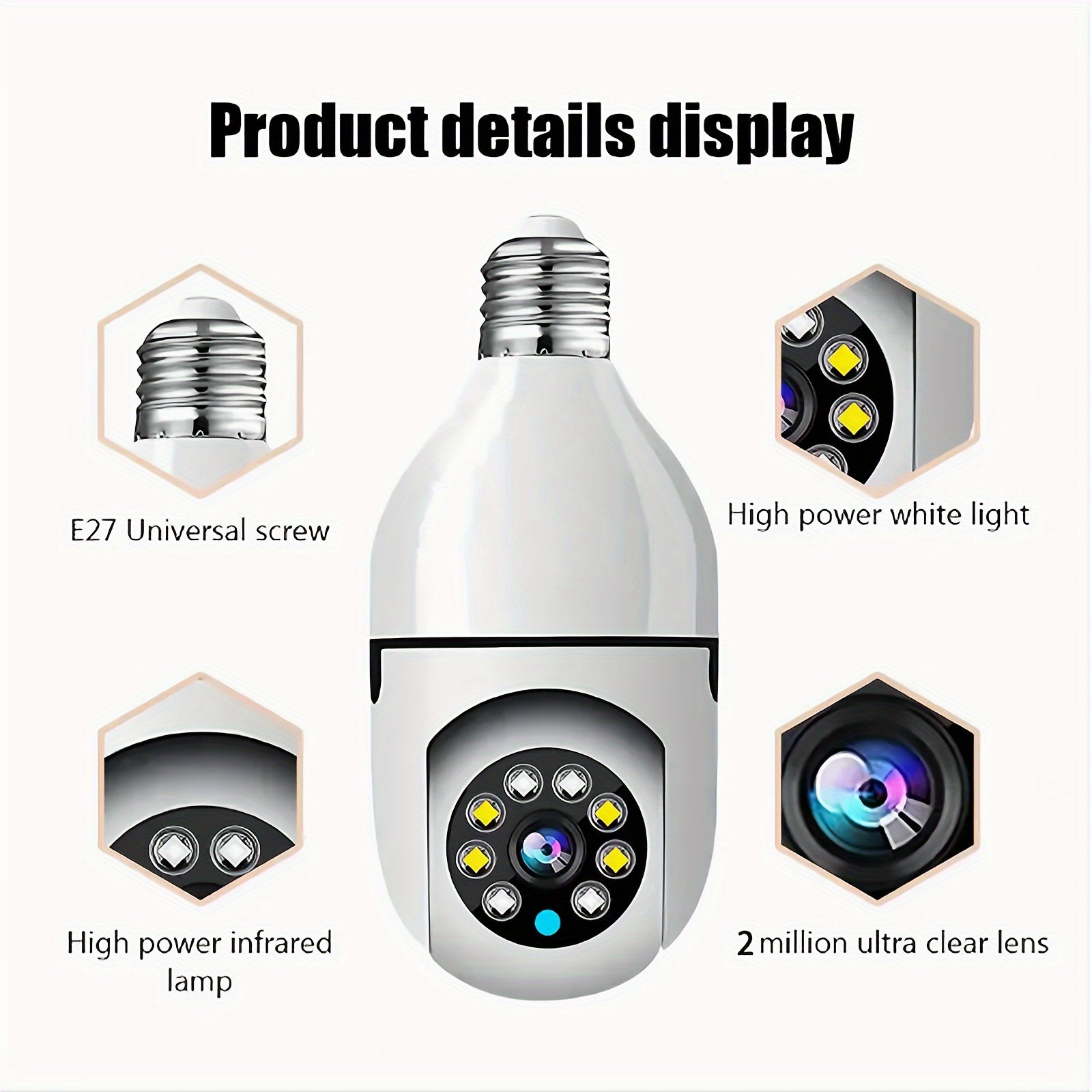 Smart WiFi Camera E27 Bulb with 360° Pan/Tilt Motion Detection Two-Way Audio Indoor Outdoor