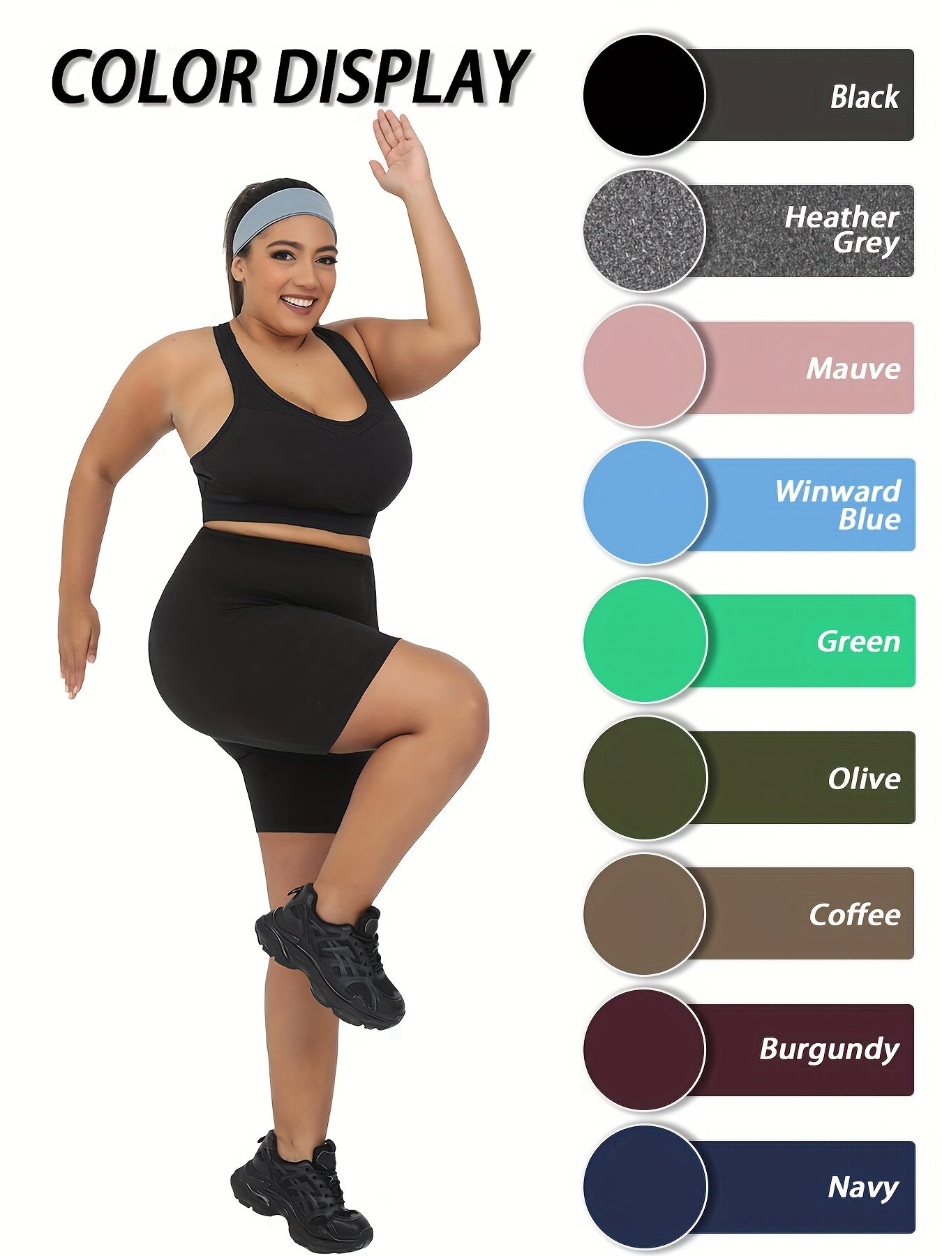 Plus Size Biker Shorts for Women High-Waist Yoga Running Dark Blue