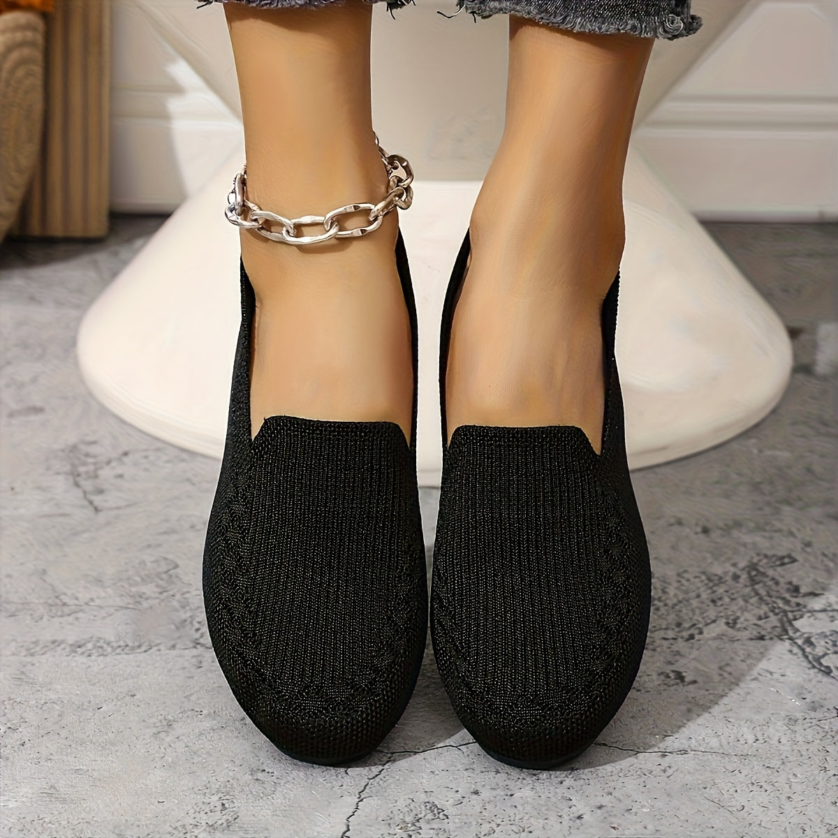 Women’s Knit Slip-On Loafers Lightweight Non-Slip Breathable Casual Shoes