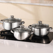 Set of 6 Stainless Steel Cookware Pots with Glass Lids Noodle Soup Stock Pot