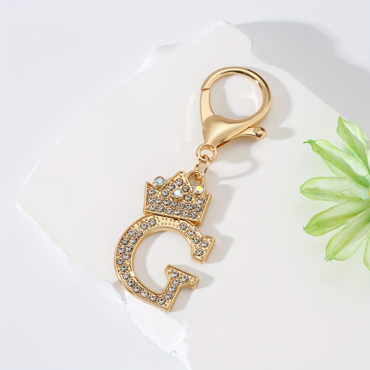 Men's Zinc Alloy Keychain with Artificial Diamond Crown and Letter Charms