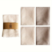 Set of 4 Waffle Textured Cotton Dish Towels with Hanging Loop 13.78x13.78 Inches