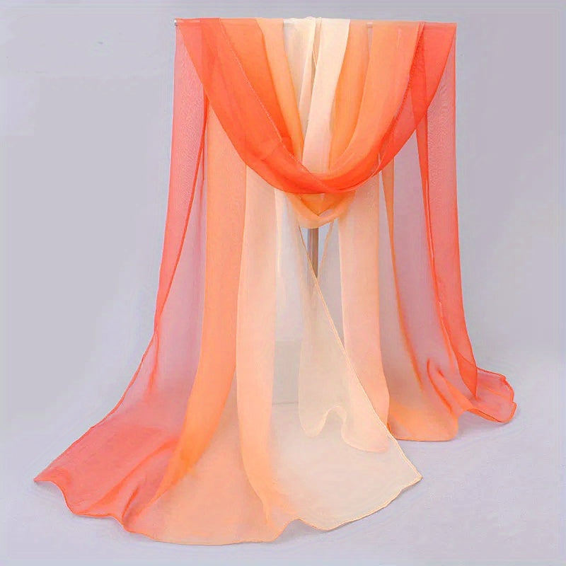 Women's Chiffon Scarf Gradient Color Lightweight Sun Protection Shawl Wrap