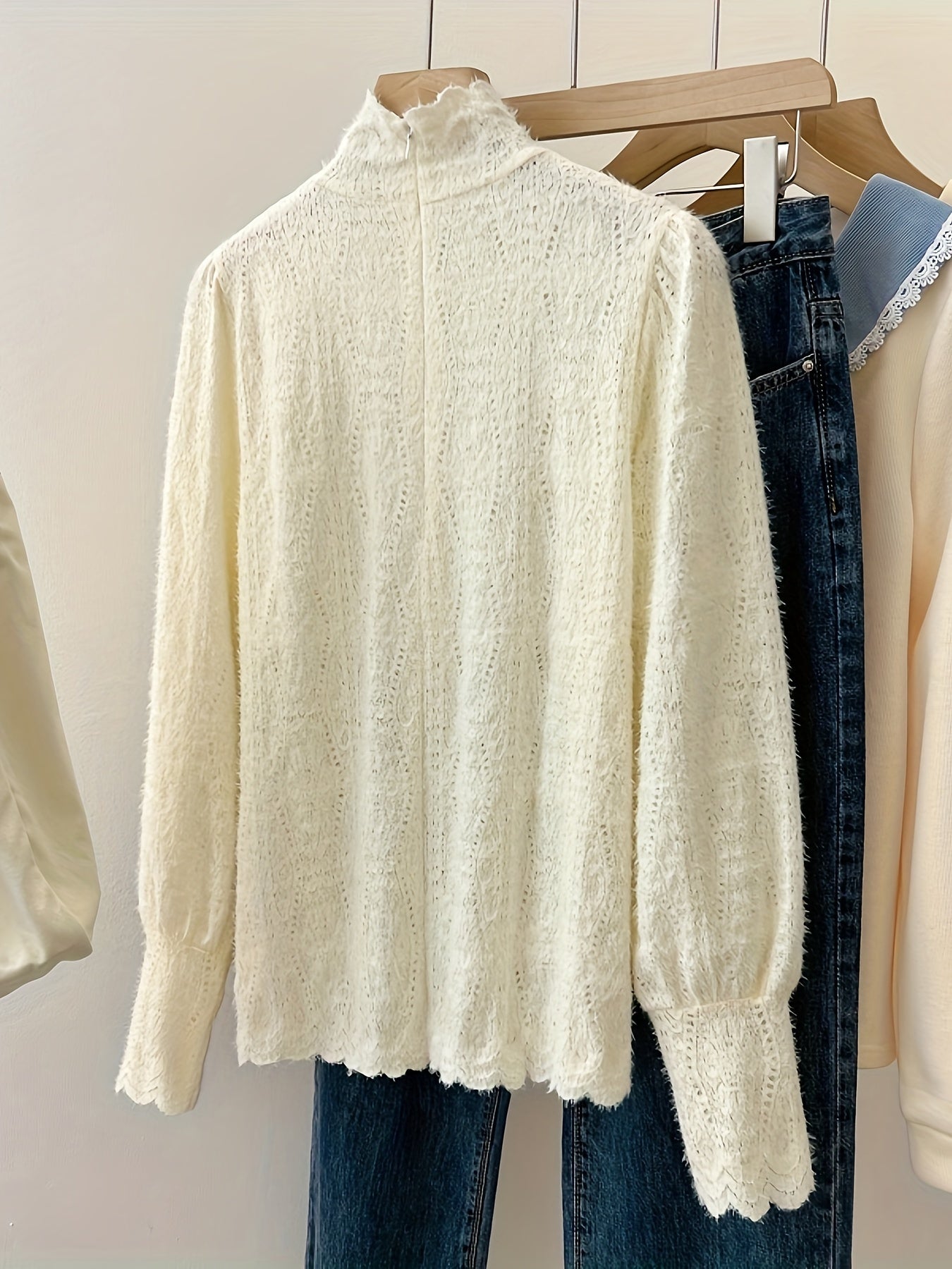 Women's Lace Blouse with Mock Turtleneck Nylon Spandex Spring Fall Casual