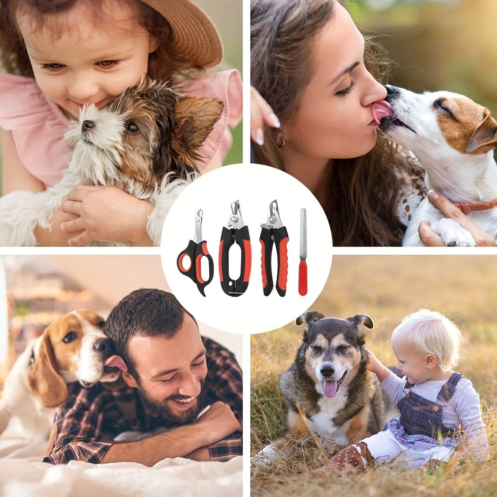 Dog Nail Clippers Set Stainless Steel with Safety Guard Non-Slip Handle Includes Nail File and Storage Case for All Dog Breeds