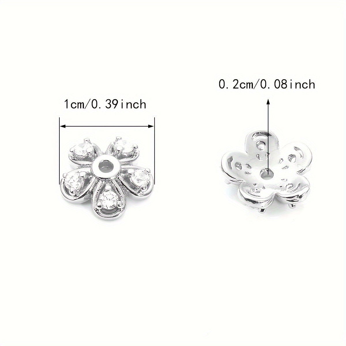 Brass Flower Bead Caps Set of 20 with Synthetic Cubic Zircons 6mm 8mm 10mm