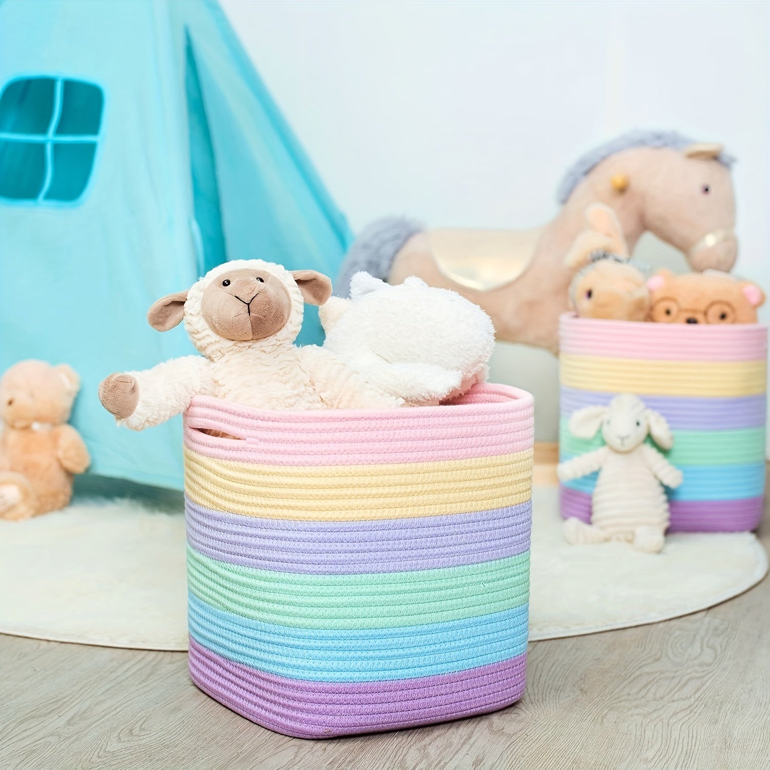 Set of 3 Woven Storage Cubes 27.94cm Square Closet Bathroom Organizer Bins