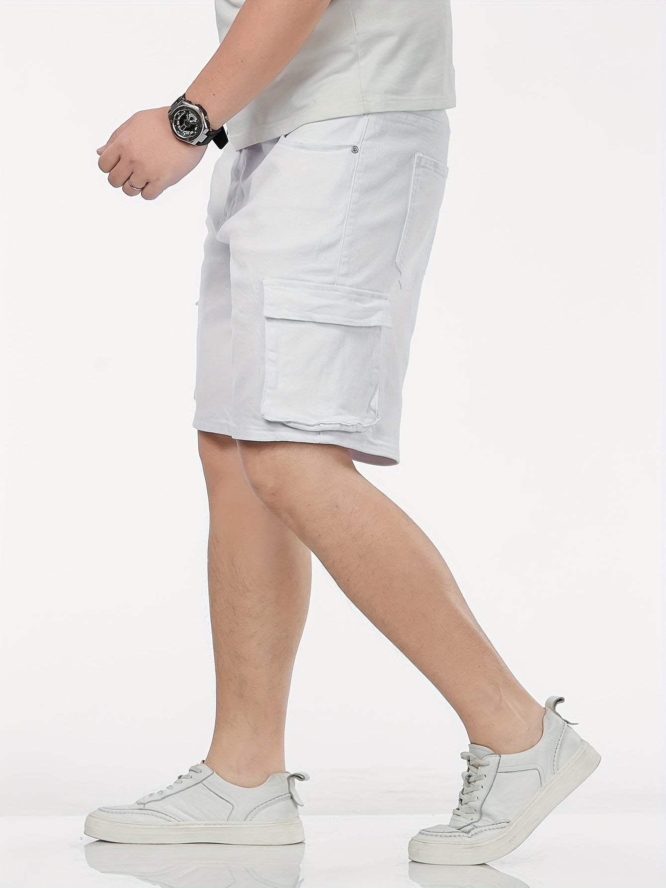 Men's Plus-Size Cotton Denim Shorts with Pockets Slim Fit Casual