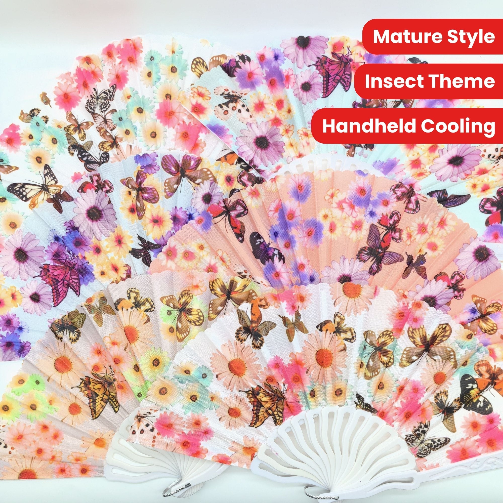 Foldable Linen Fans with Butterfly and Floral Design for Photoshoots and Summer Comfort (6 or 12 Pack)