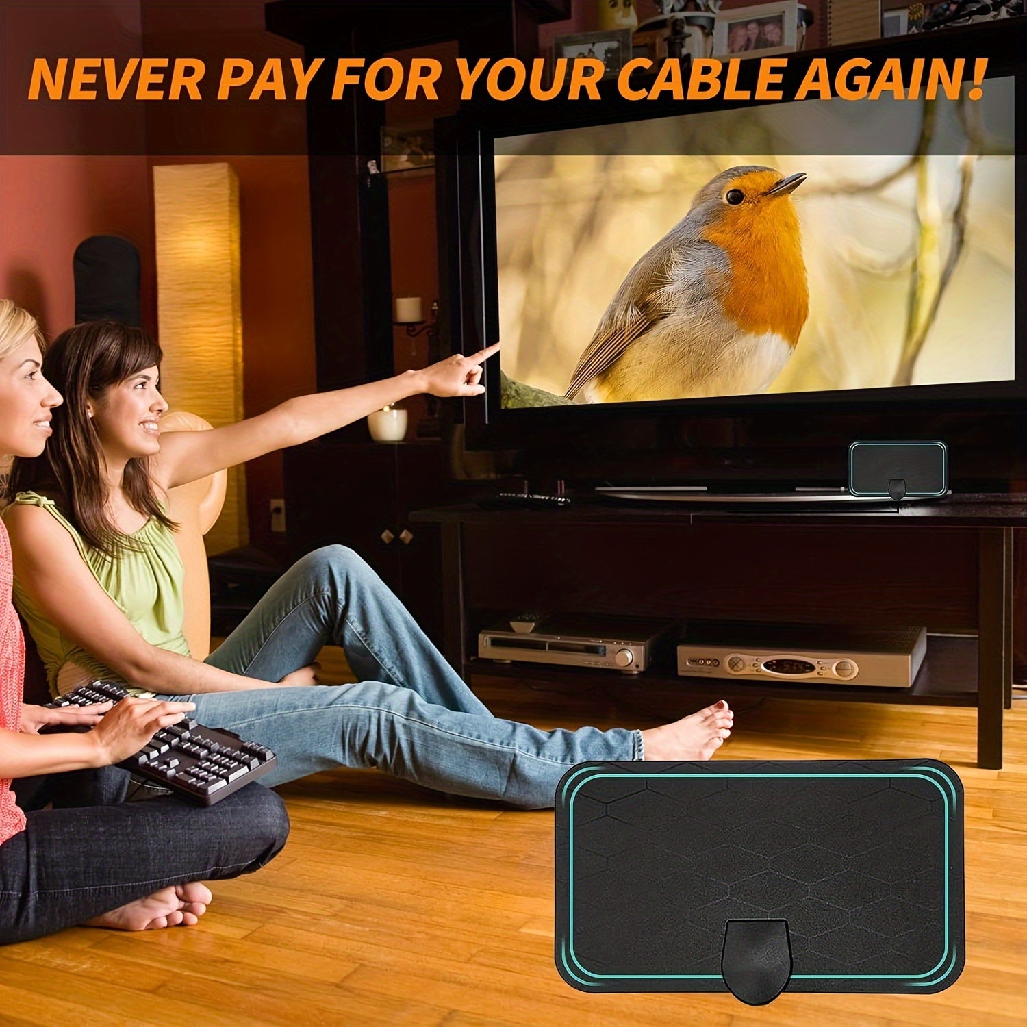 Indoor HDTV Antenna 2024 Ultra-Slim 480 Mile 4K 1080P Signal Booster