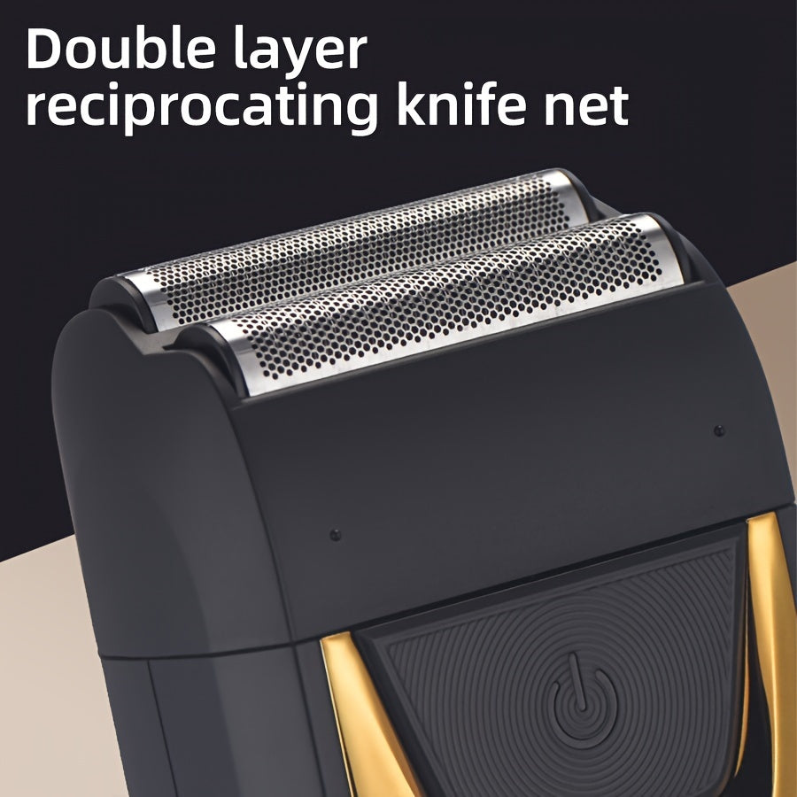 Мужская электробритва с двойными лезвиями из нержавеющей стали, перезаряжаемая, водонепроницаемая, с цифровым дисплеем