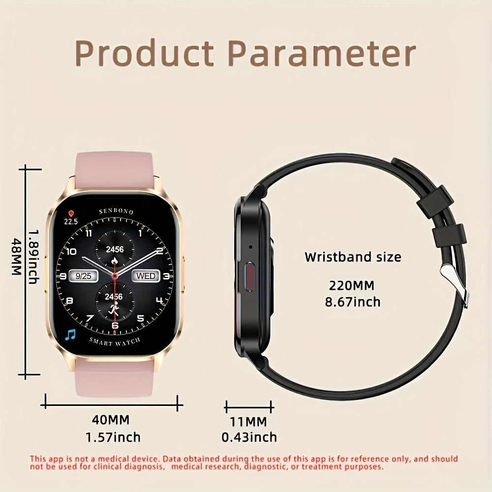 SENBONO Смарт-часы с 5,11 см полным сенсорным AMOLED экраном, беспроводными вызовами, трекером активности, монитором сна, шагомером, дистанцией, калориями, более 100 режимами упражнений для мужчин и женщин. Отличный подарок.