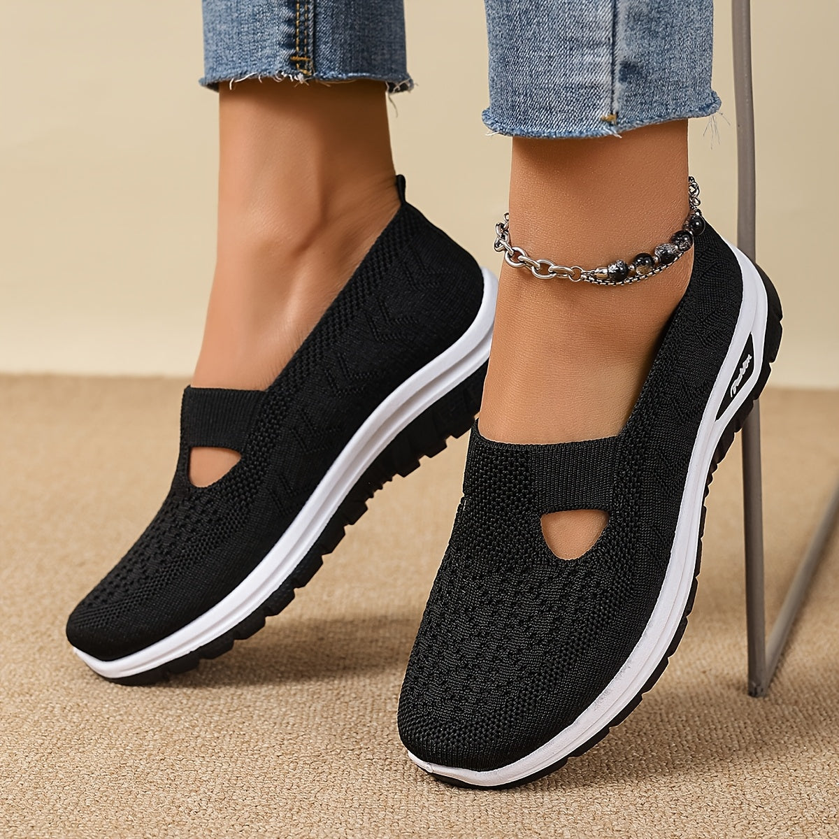 Ayollar uchun nafas oluvchi slip-on sport poyabzali - yengil kundalik mato poyabzali