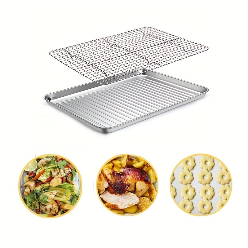 Stainless Steel Baking Sheet Set with Cooling Rack Oven-Safe Durable Cookware