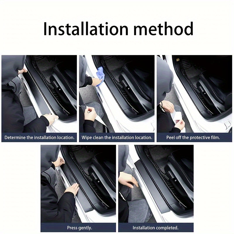 9pcs Carbon Fiber Car Door Sill Guards Universal PVC Self-Adhesive Protective Strips