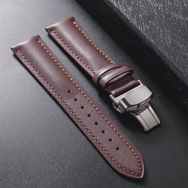 PU Leather Watch Strap with Automatic Butterfly Buckle, Various Sizes for Business or Gift