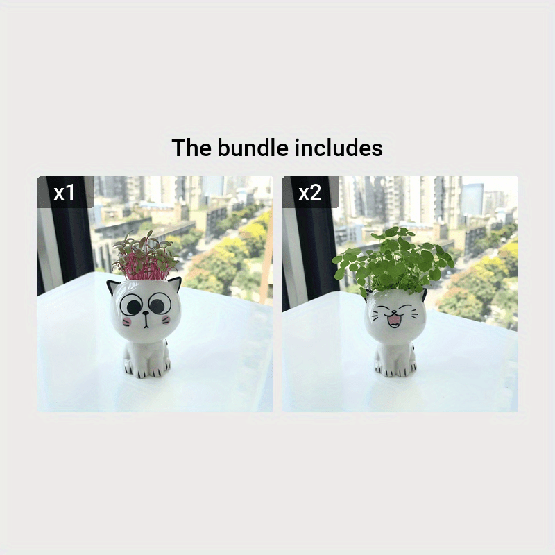 Mini Cartoon Cat Ceramic Flower Pot for Desktop Indoor Outdoor Decor