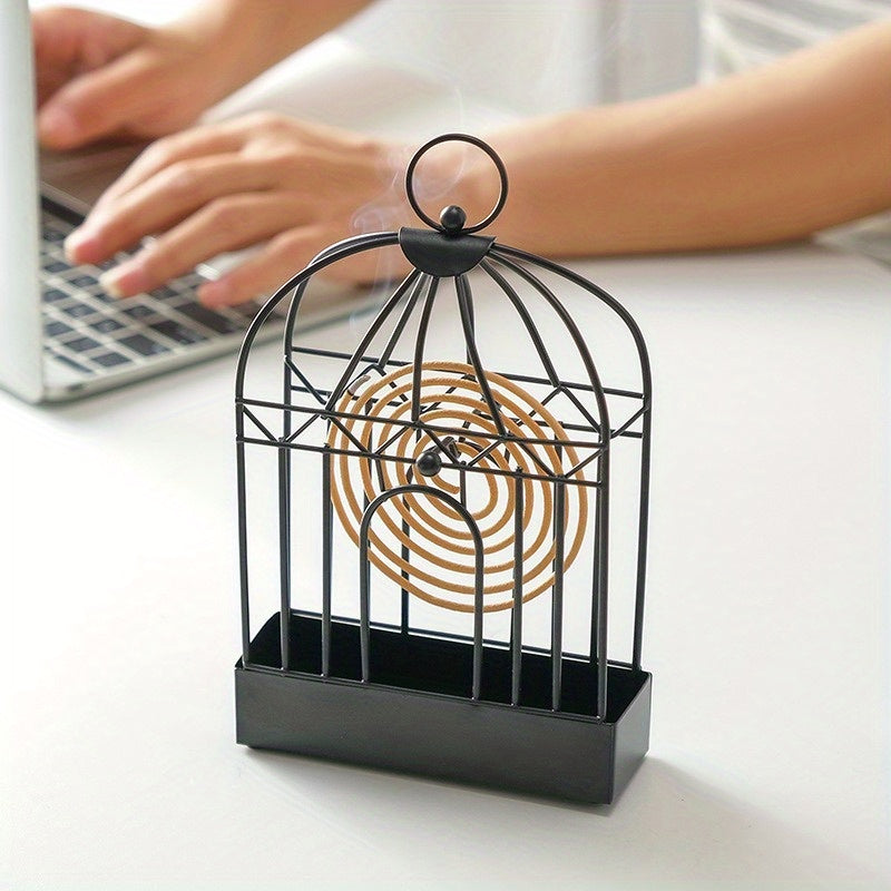 Metal Mosquito Coil Holder with Hanging Bird Cage for Indoor Outdoor Use