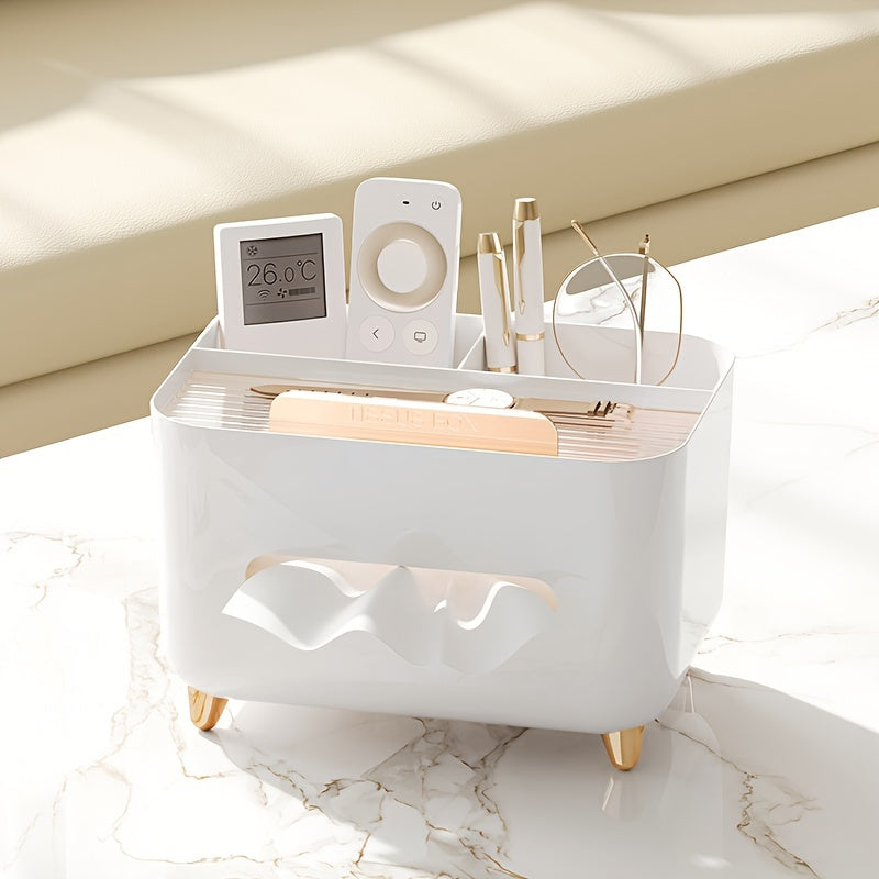 Multifunctional Desktop Organizer with Tissue Box and Remote Storage Plastic