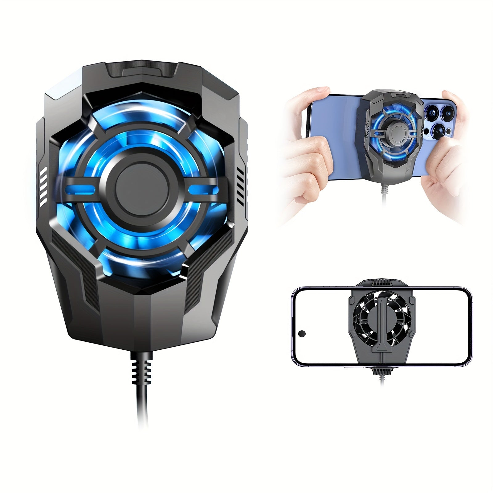 USB Powered Gaming Cell Phone Cooling Fan with Silent Operation and Blue LED Lights