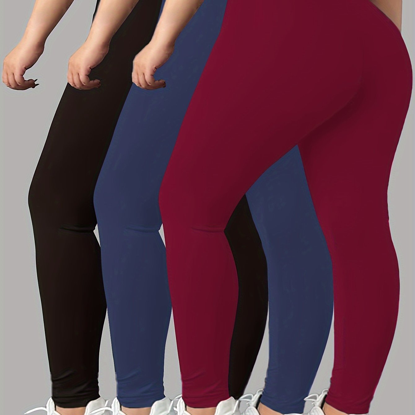 Women High-Waist Yoga Leggings Solid Color Stretchy Butt-Lifting Workout Tights