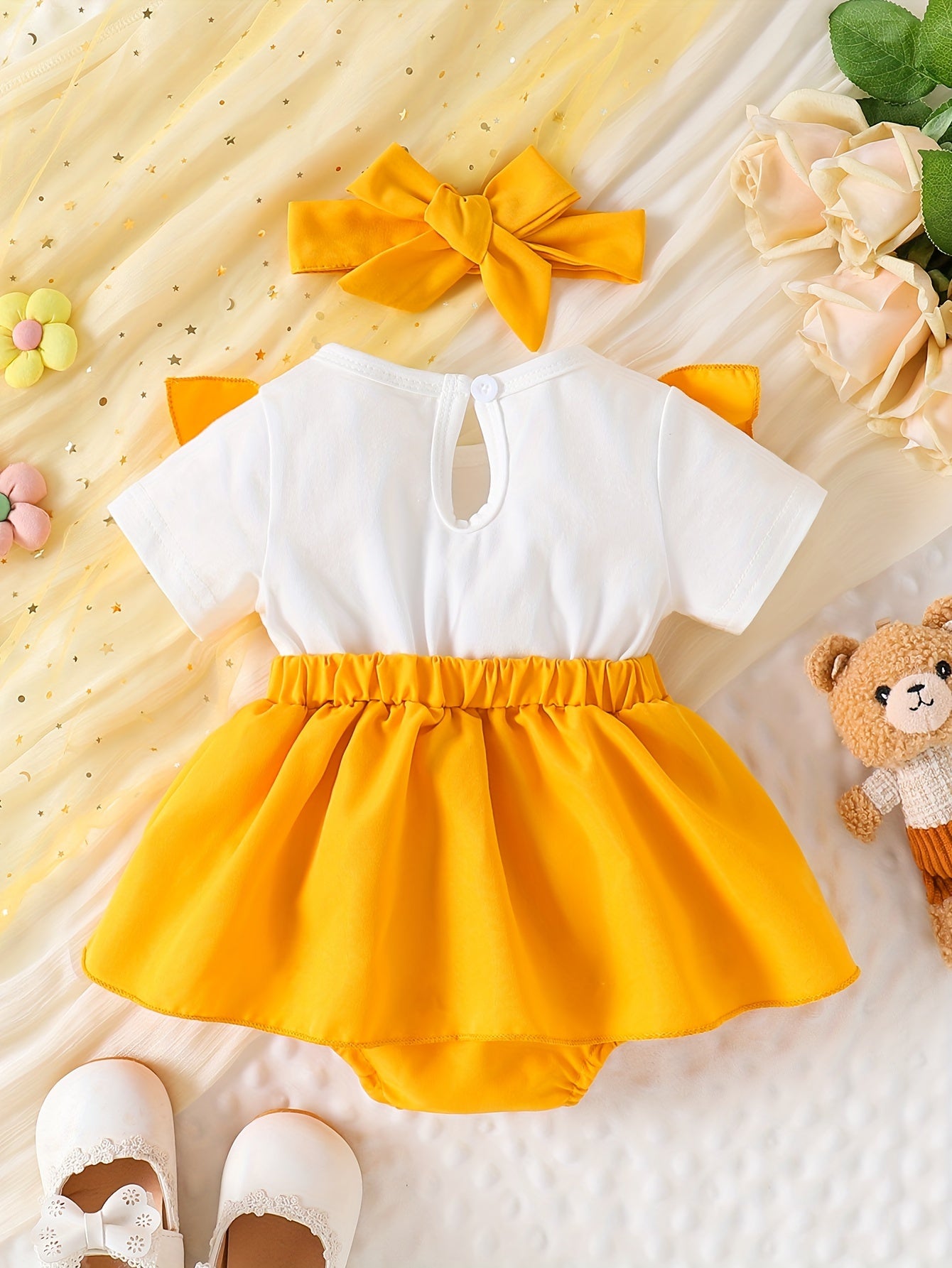 Baby Girl Summer Romper Cotton Bow Bear Embroidery for Newborns Outdoor Wear